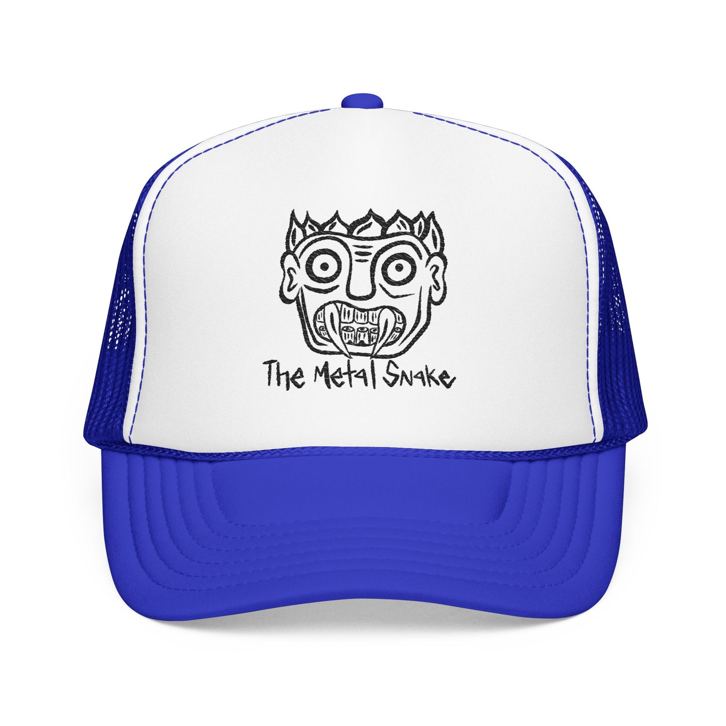 Metal Snake Trucker Hat — Hand-Drawn Punk Face Foam Cap
