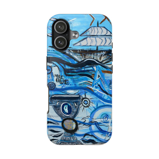 Blue Ocean Art Tough Phone Case — Abstract Sailboat Design