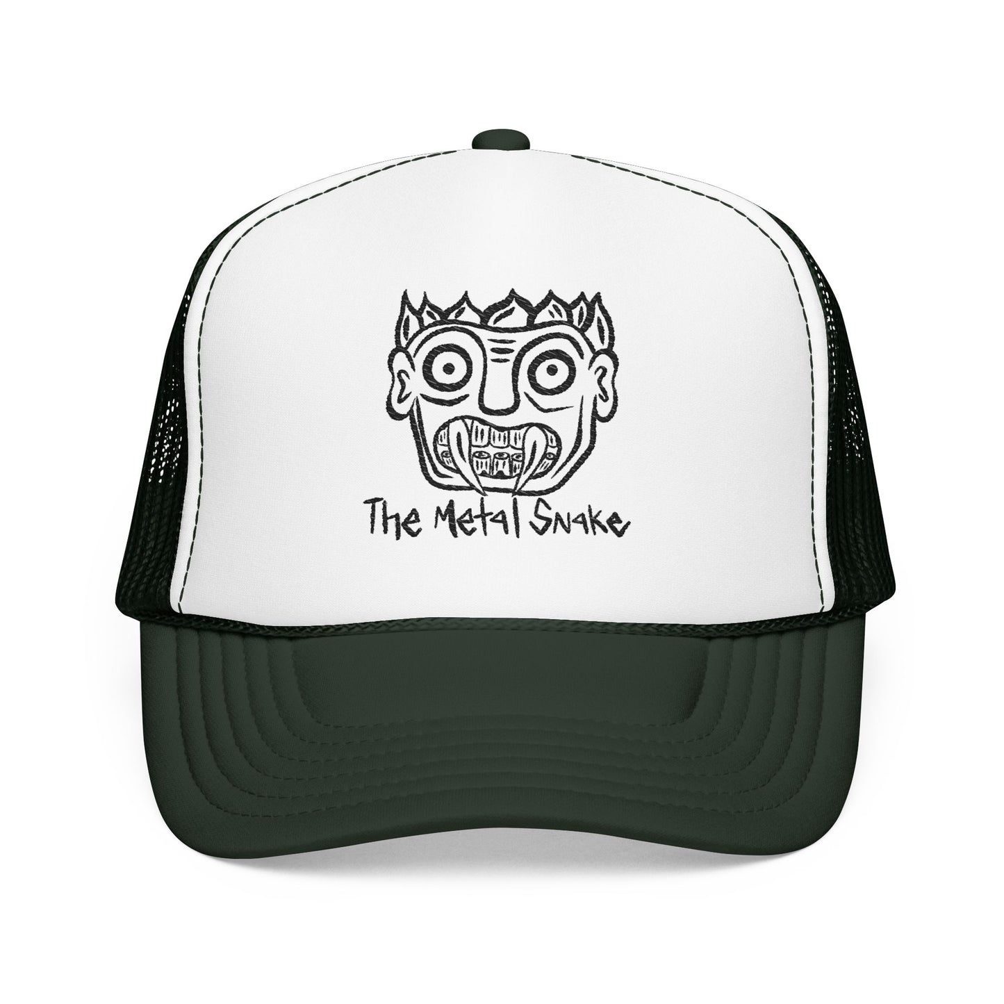 Metal Snake Trucker Hat — Hand-Drawn Punk Face Foam Cap