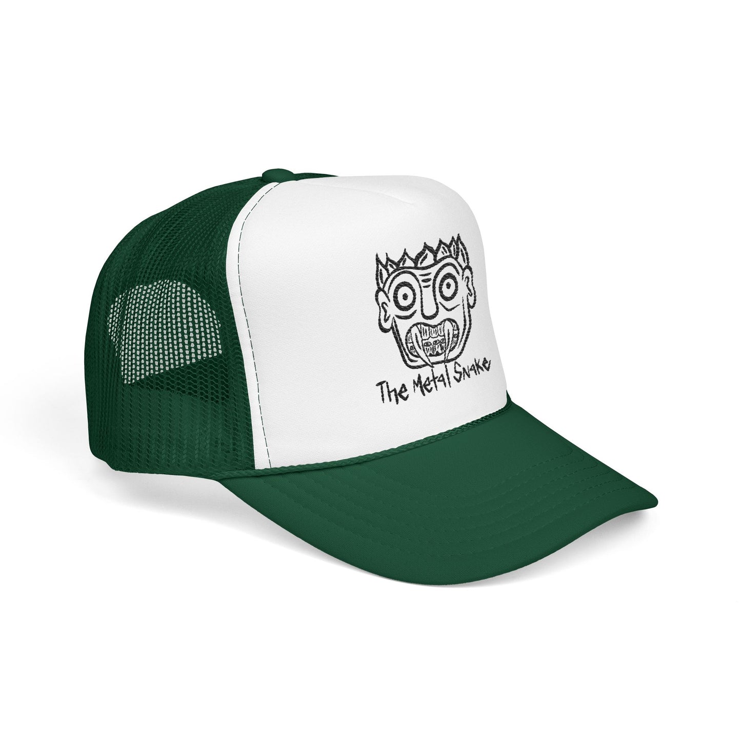 Metal Snake Trucker Hat — Hand-Drawn Punk Face Foam Cap