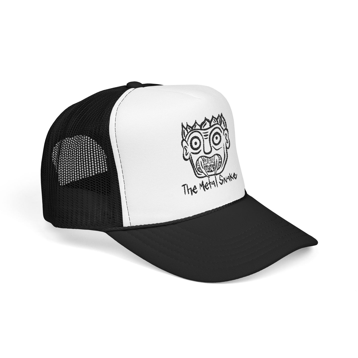 Metal Snake Trucker Hat — Hand-Drawn Punk Face Foam Cap