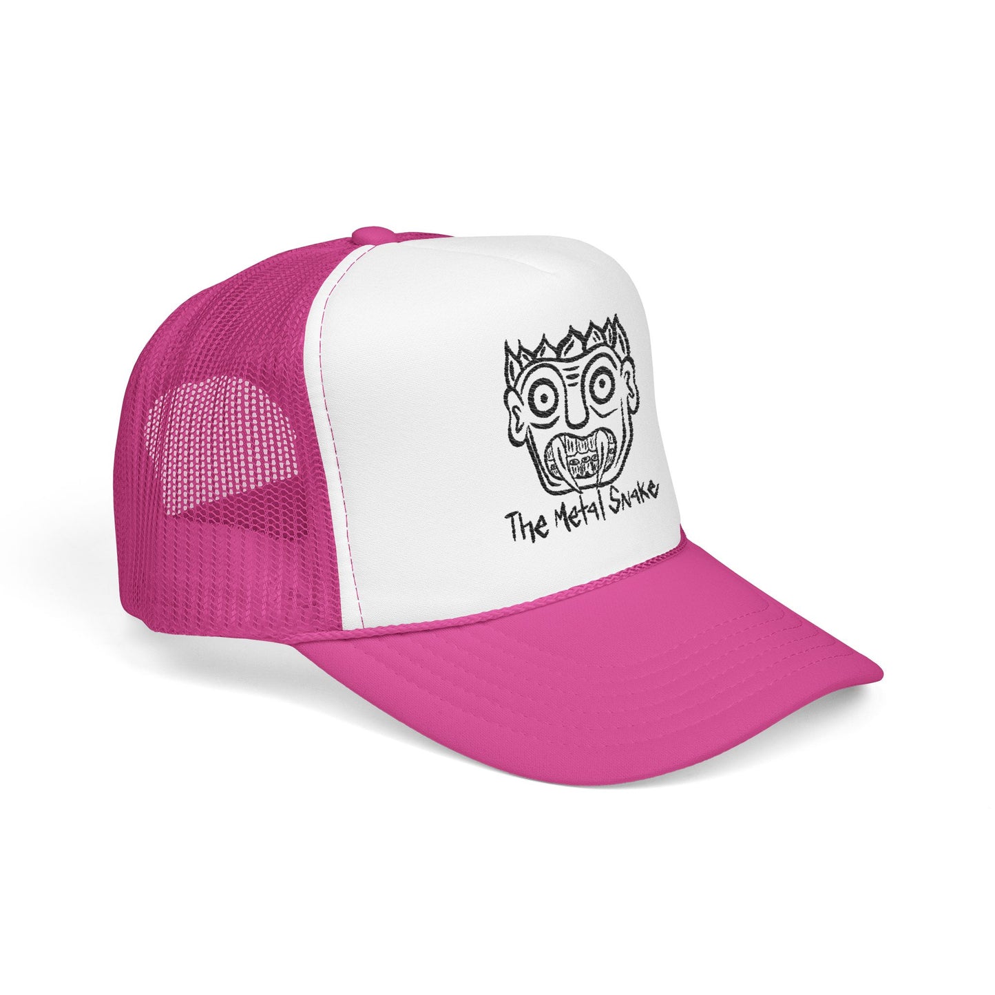 Metal Snake Trucker Hat — Hand-Drawn Punk Face Foam Cap