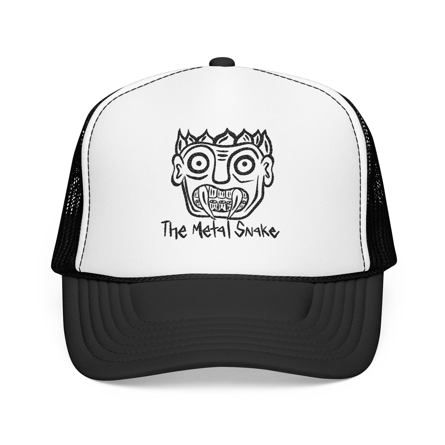 Metal Snake Trucker Hat — Hand-Drawn Punk Face Foam Cap