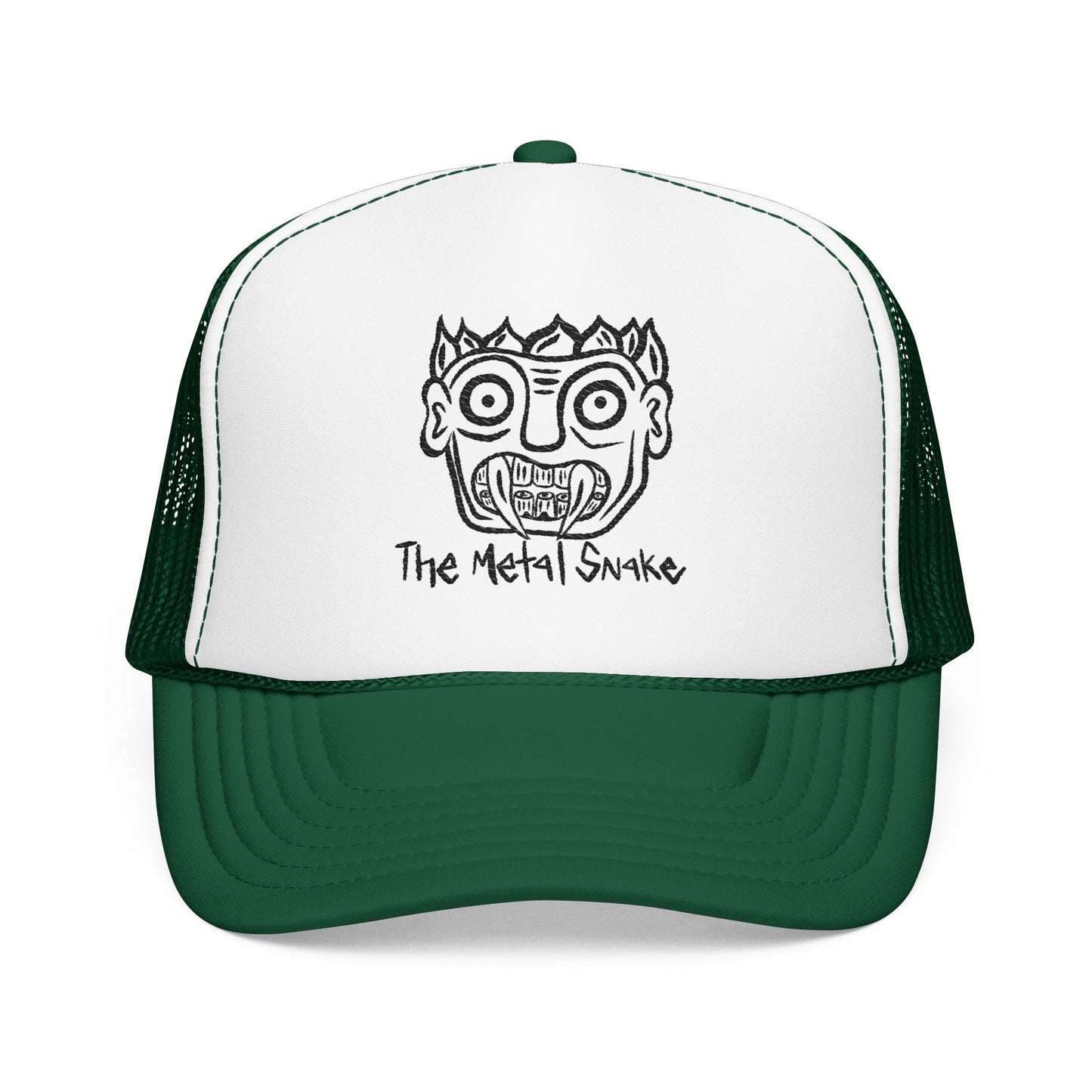 Metal Snake Trucker Hat — Hand-Drawn Punk Face Foam Cap